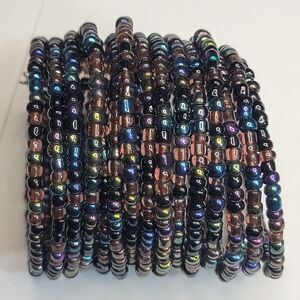 3 Inch Black Iridescent Seed Bead Cuff Bracelet